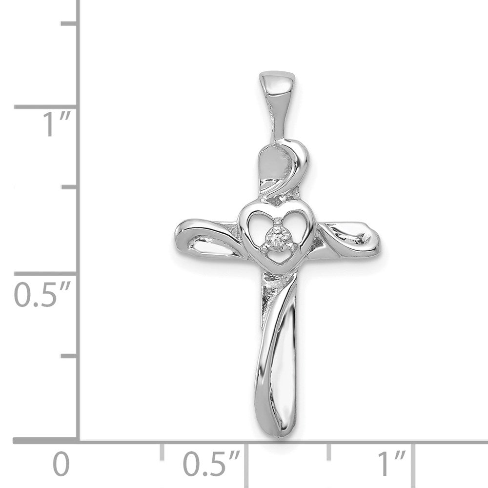 14k White Gold AA Diamond Cross with Heart Pendant
