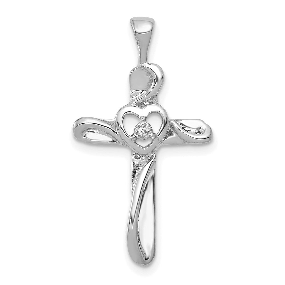 14k White Gold AA Diamond Cross with Heart Pendant