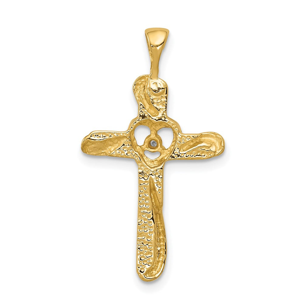 14k AA Diamond Cross with Heart Pendant