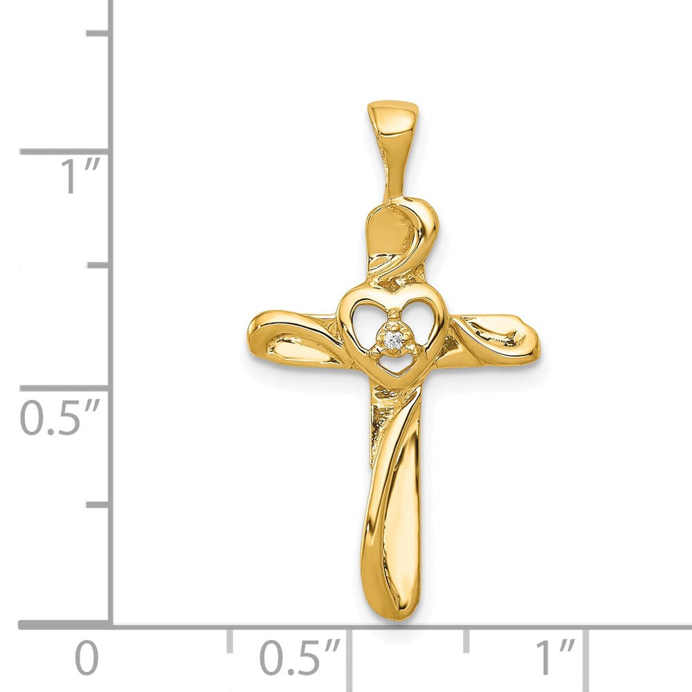14k AA Diamond Cross with Heart Pendant