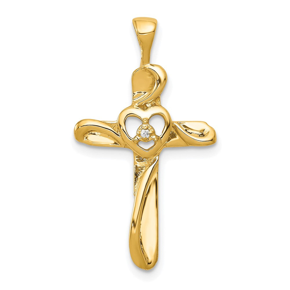 14k AA Diamond Cross with Heart Pendant