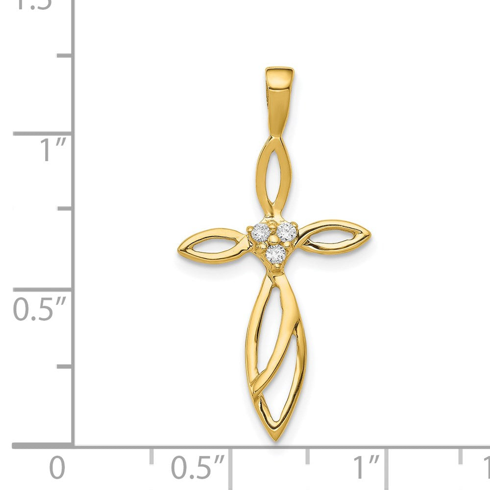 14k 3-Stone AA Diamond Cross Pendant