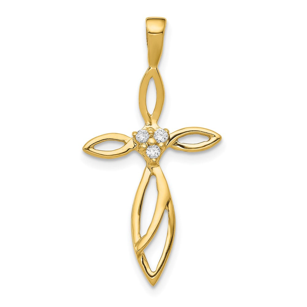 14k 3-Stone AA Diamond Cross Pendant