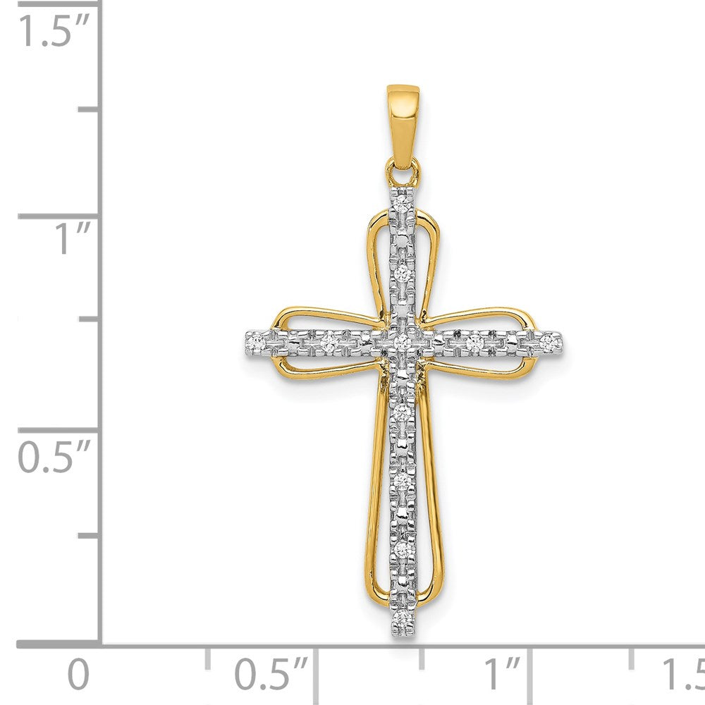 14k and White Rhodium 1/20 carat Diamond Cross Pendant