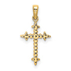 14k and White Rhodium 1/10 carat Diamond Fleur de Lis Cross Pendant