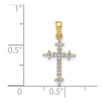 14k and White Rhodium 1/10 carat Diamond Fleur de Lis Cross Pendant