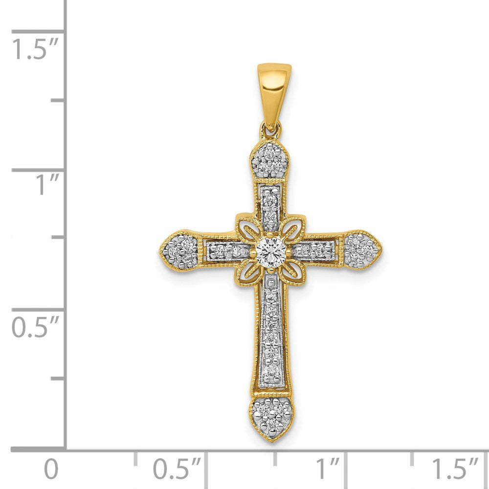 14k 1/3 carat Diamond Filigree Cross Pendant