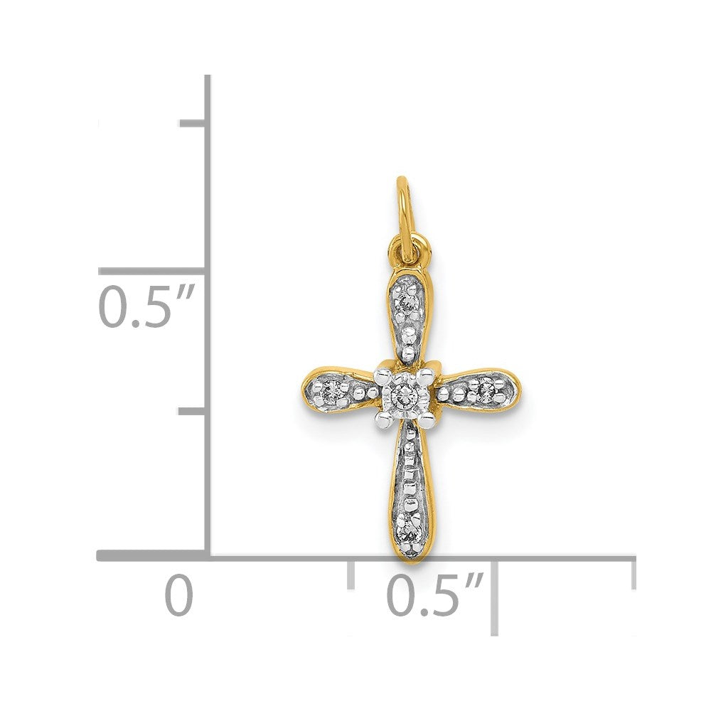 14k and White Rhodium .03 carat Diamond Cross Charm