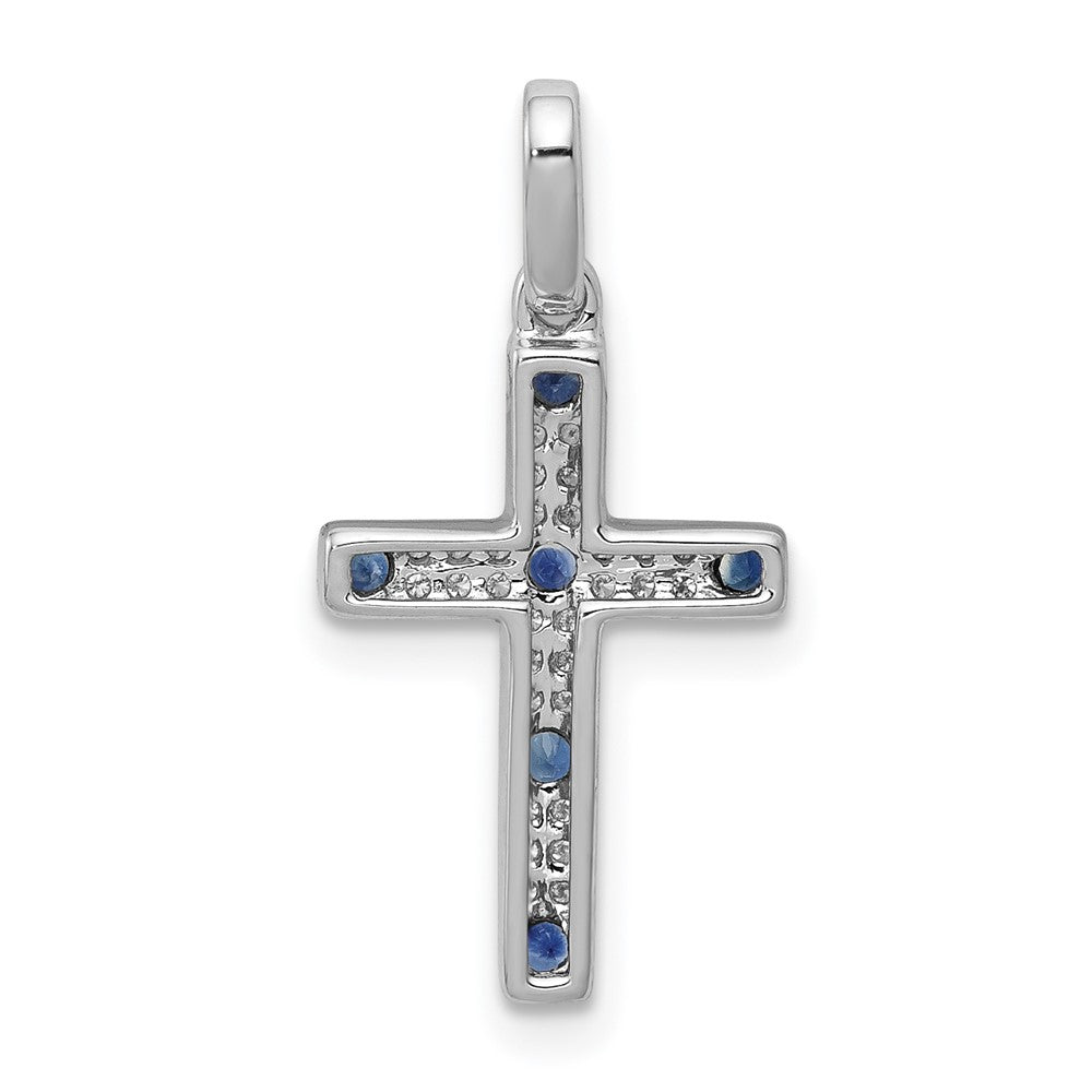 14k White Gold 1/15 carat Diamond and Sapphire Cross Pendant