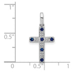14k White Gold 1/15 carat Diamond and Sapphire Cross Pendant