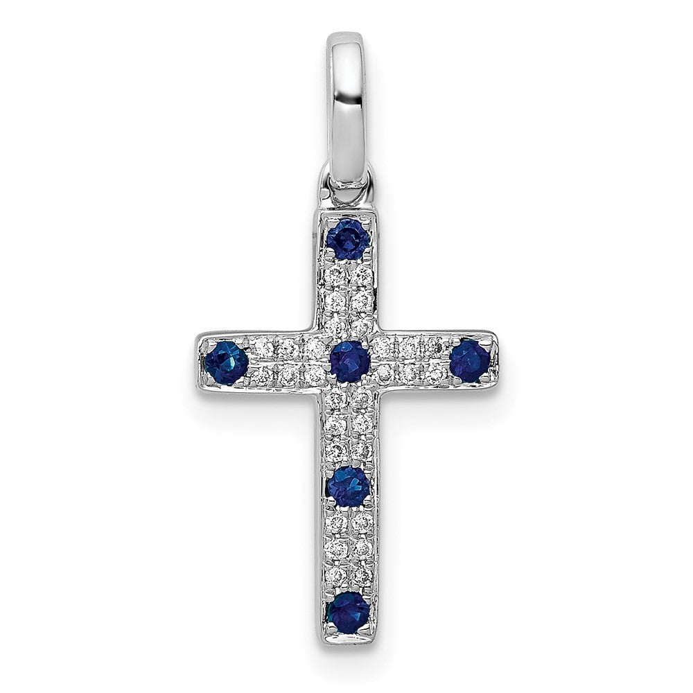 14k White Gold 1/15 carat Diamond and Sapphire Cross Pendant