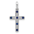 14k White Gold 1/15 carat Diamond and Sapphire Cross Pendant