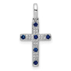 14k White Gold 1/15 carat Diamond and Sapphire Cross Pendant