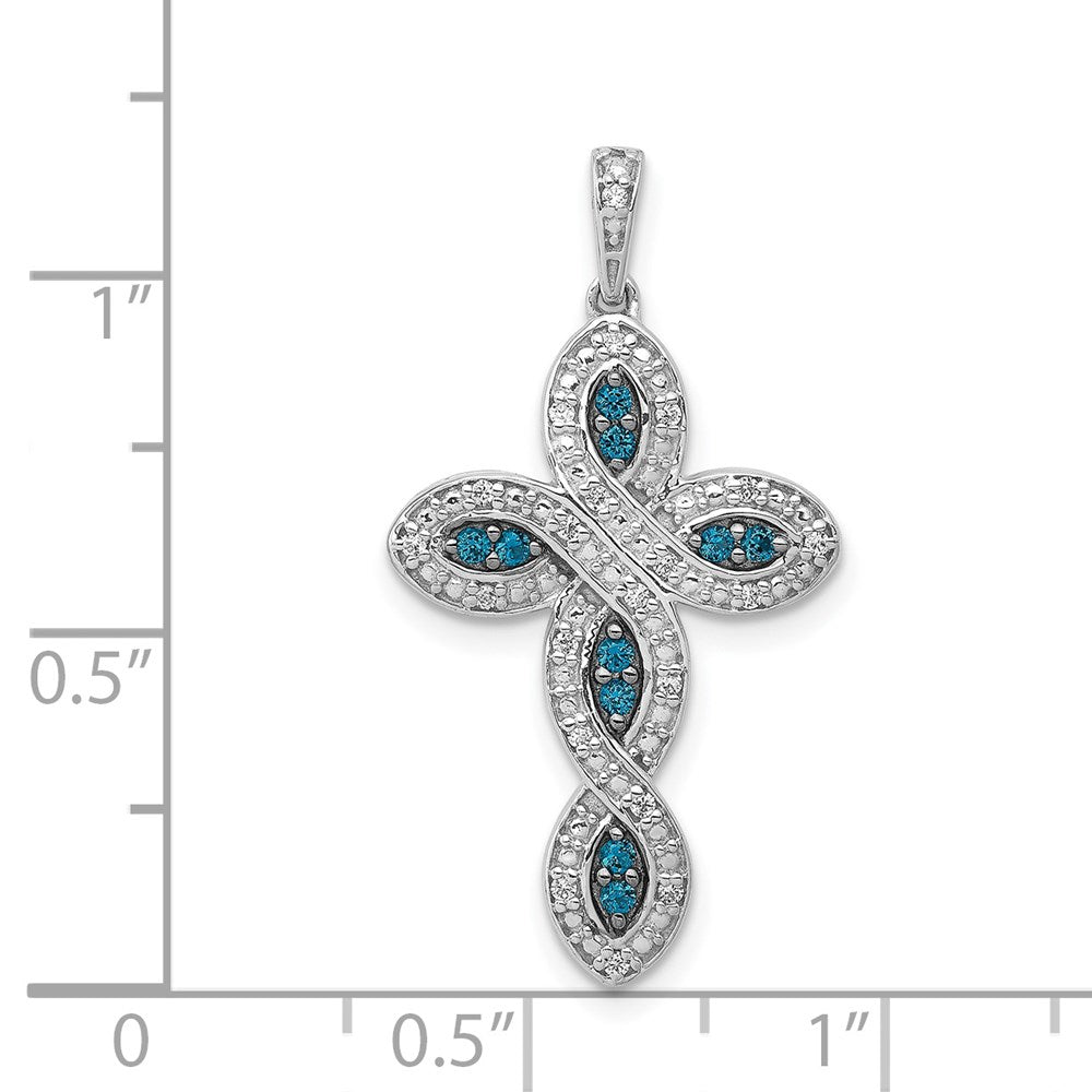 14k White Gold 1/5 carat White and Blue Diamond Cross Pendant