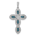 14k White Gold 1/5 carat White and Blue Diamond Cross Pendant
