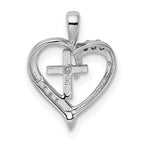 14k White Gold 1/20 carat AA Diamond Heart Cross Pendant