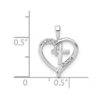 14k White Gold 1/20 carat AA Diamond Heart Cross Pendant