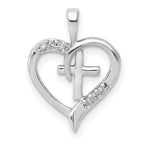 14k White Gold 1/20 carat AA Diamond Heart Cross Pendant