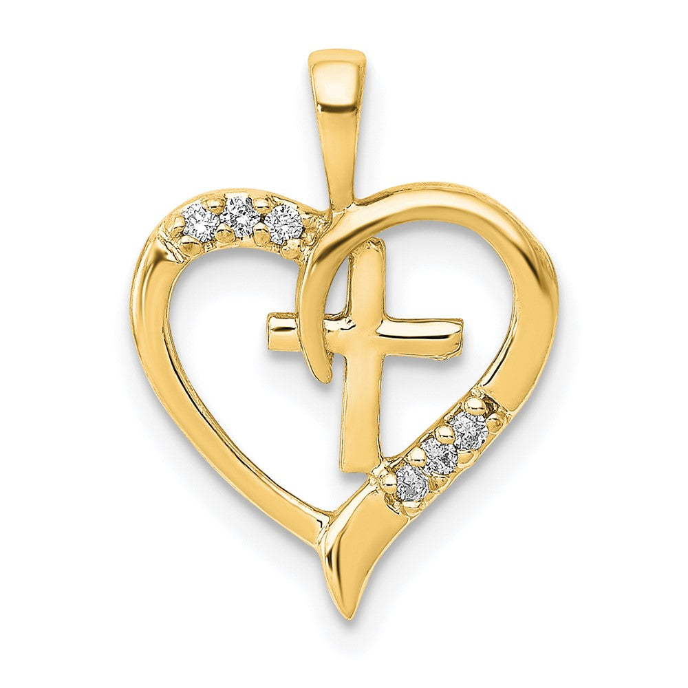 14k 1/20 carat AA Diamond Heart Cross Pendant