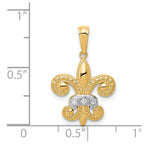 14k and White Rhodium Polished Diamond Fleur de Lis Pendant
