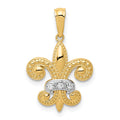 14k and White Rhodium Polished Diamond Fleur de Lis Pendant