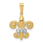 14k and White Rhodium Polished Diamond Fleur de Lis Pendant