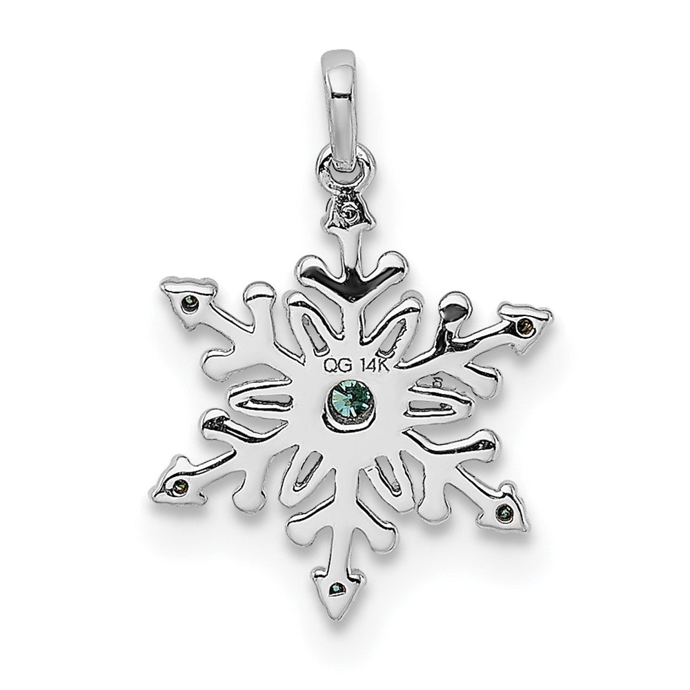 14k White Gold 1/10 carat Blue and White Diamond Snowflake Pendant
