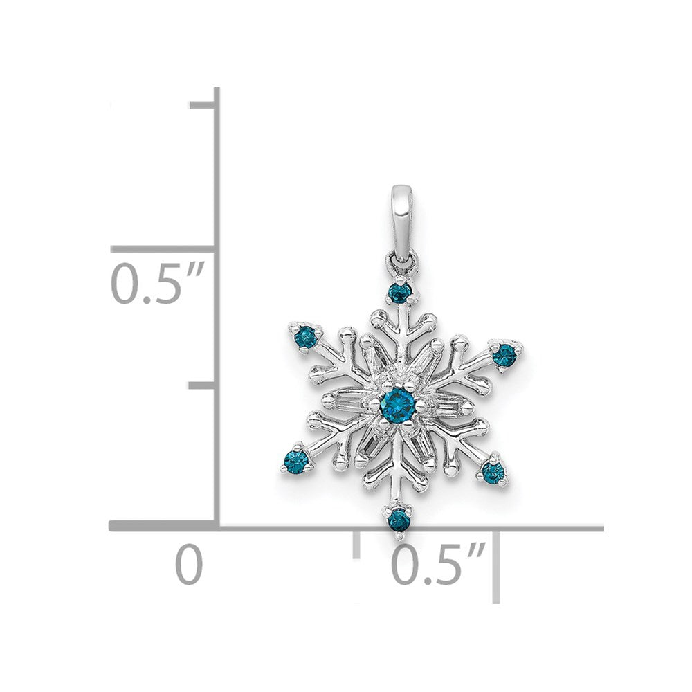 14k White Gold 1/10 carat Blue and White Diamond Snowflake Pendant