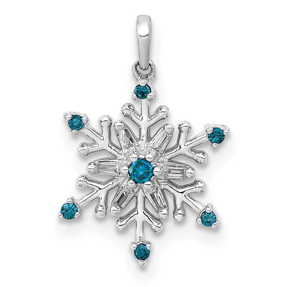 14k White Gold 1/10 carat Blue and White Diamond Snowflake Pendant