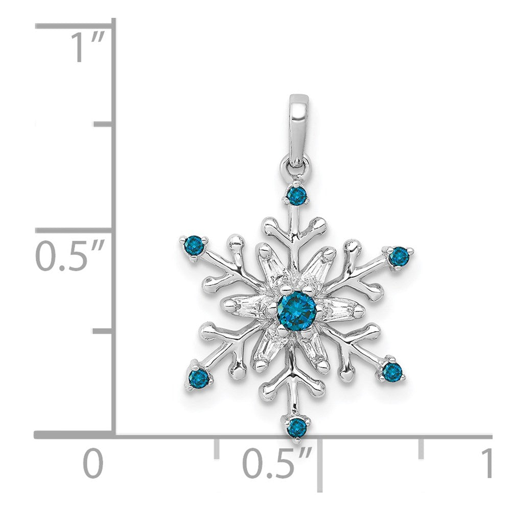 14k White Gold 1/6 carat Blue and White Diamond Snowflake Pendant