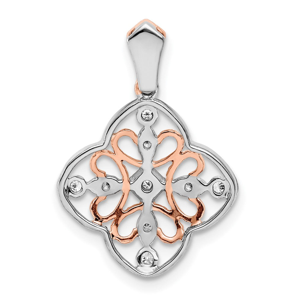 14k White Gold with Rose Rhodium 1/10 carat Diamond Vintage Pendant