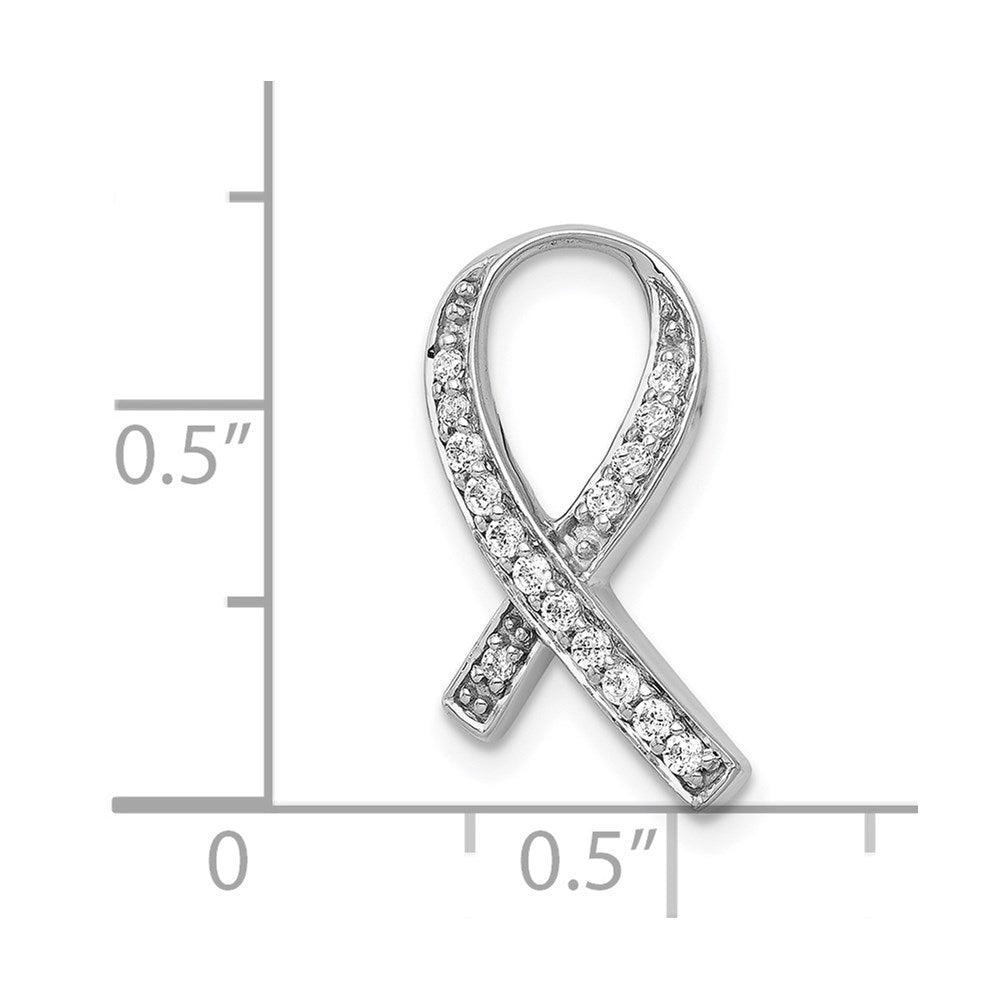 14k White Gold 1/8 carat Diamond Awareness Ribbon Chain Slide