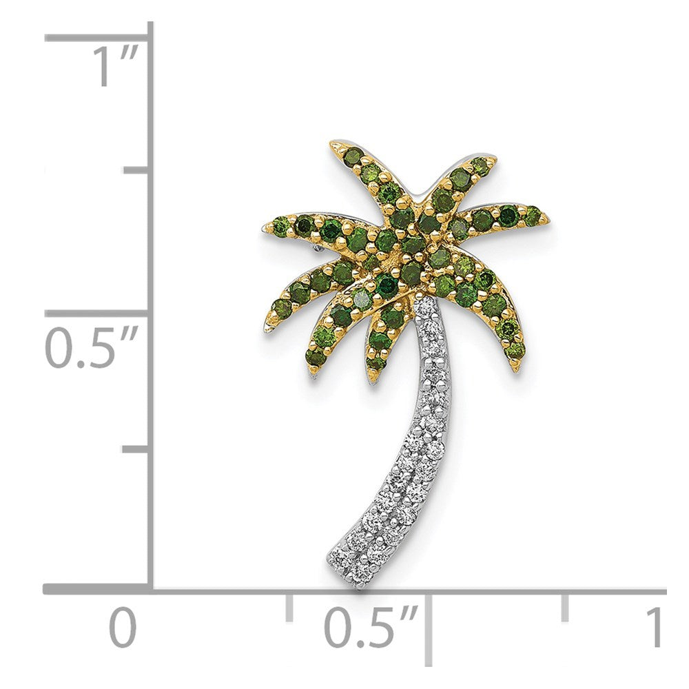 14k White Gold 1/4 carat White and Green Diamond Palm Tree Chain Slide