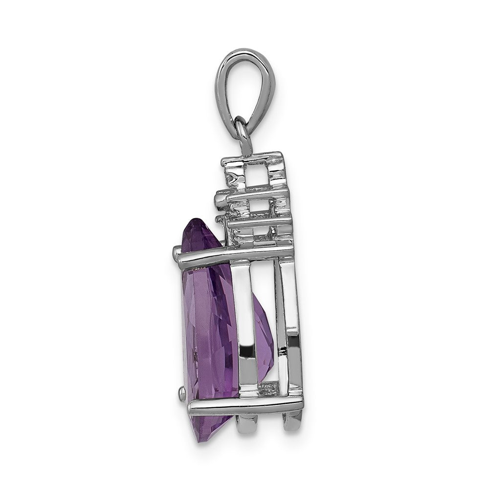 14k White Gold Pear 14x9mm Pear Amethyst and Diamond Pendant