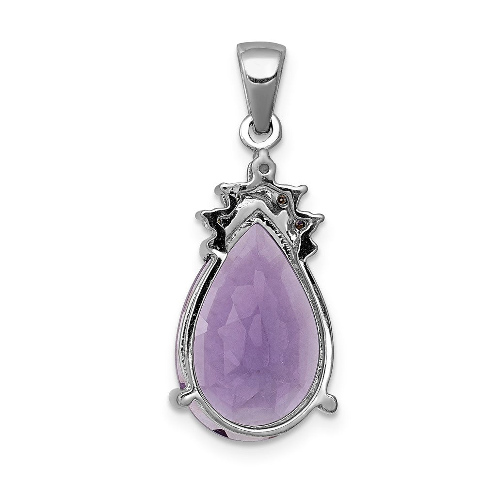 14k White Gold Pear 14x9mm Pear Amethyst and Diamond Pendant
