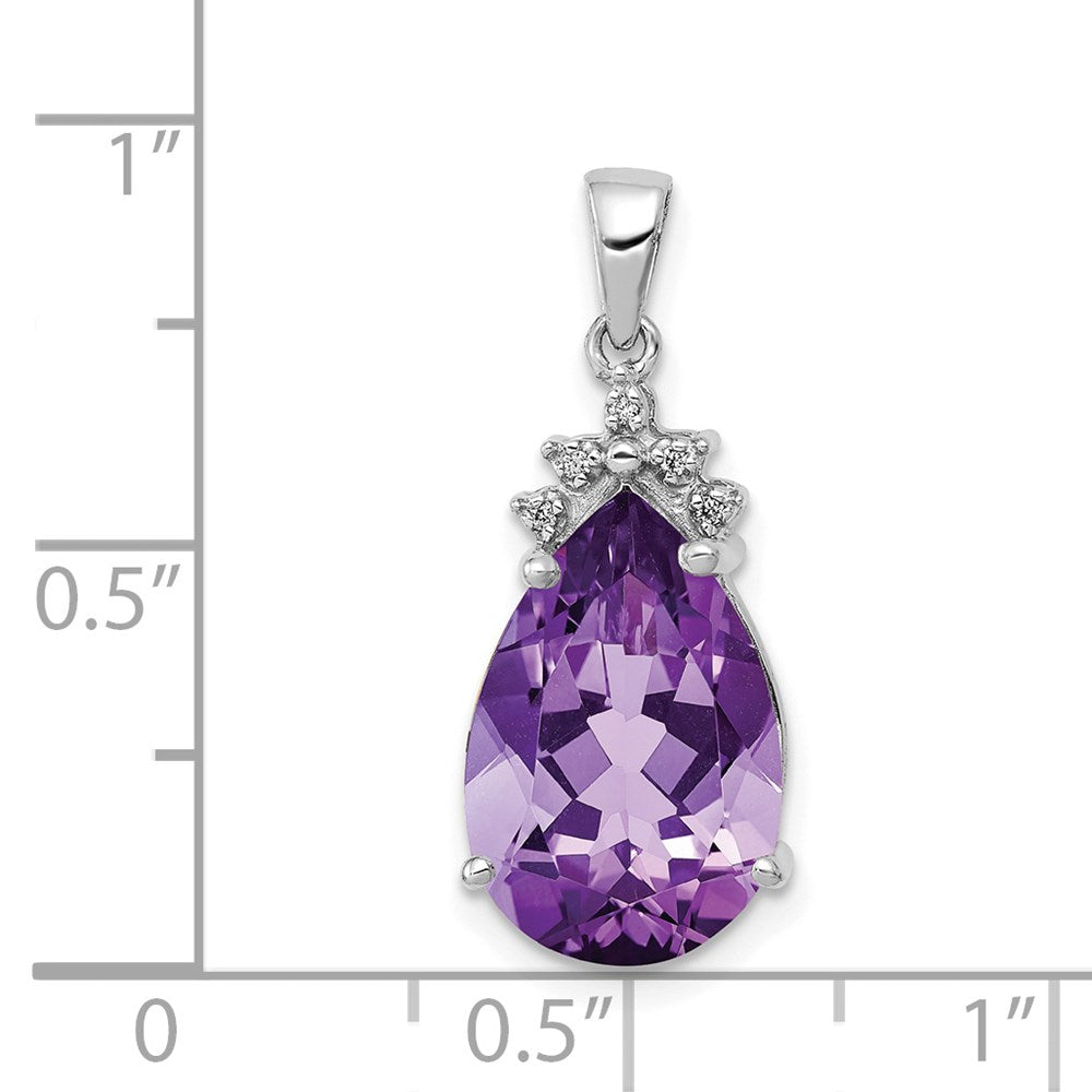 14k White Gold Pear 14x9mm Pear Amethyst and Diamond Pendant