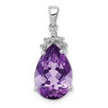 14k White Gold Pear 14x9mm Pear Amethyst and Diamond Pendant