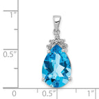 14k White Gold Pear 14x9mm Pear Blue Topaz and Diamond Pendant