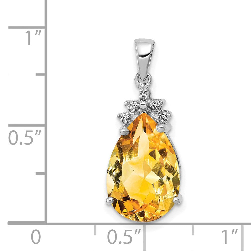 14k White Gold Pear 14x9mm Pear Citrine and Diamond Pendant