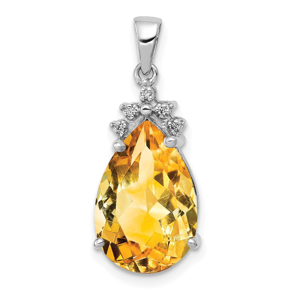 14k White Gold Pear 14x9mm Pear Citrine and Diamond Pendant