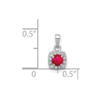 14k White Gold Diamond and .20 Ruby Square Halo Pendant