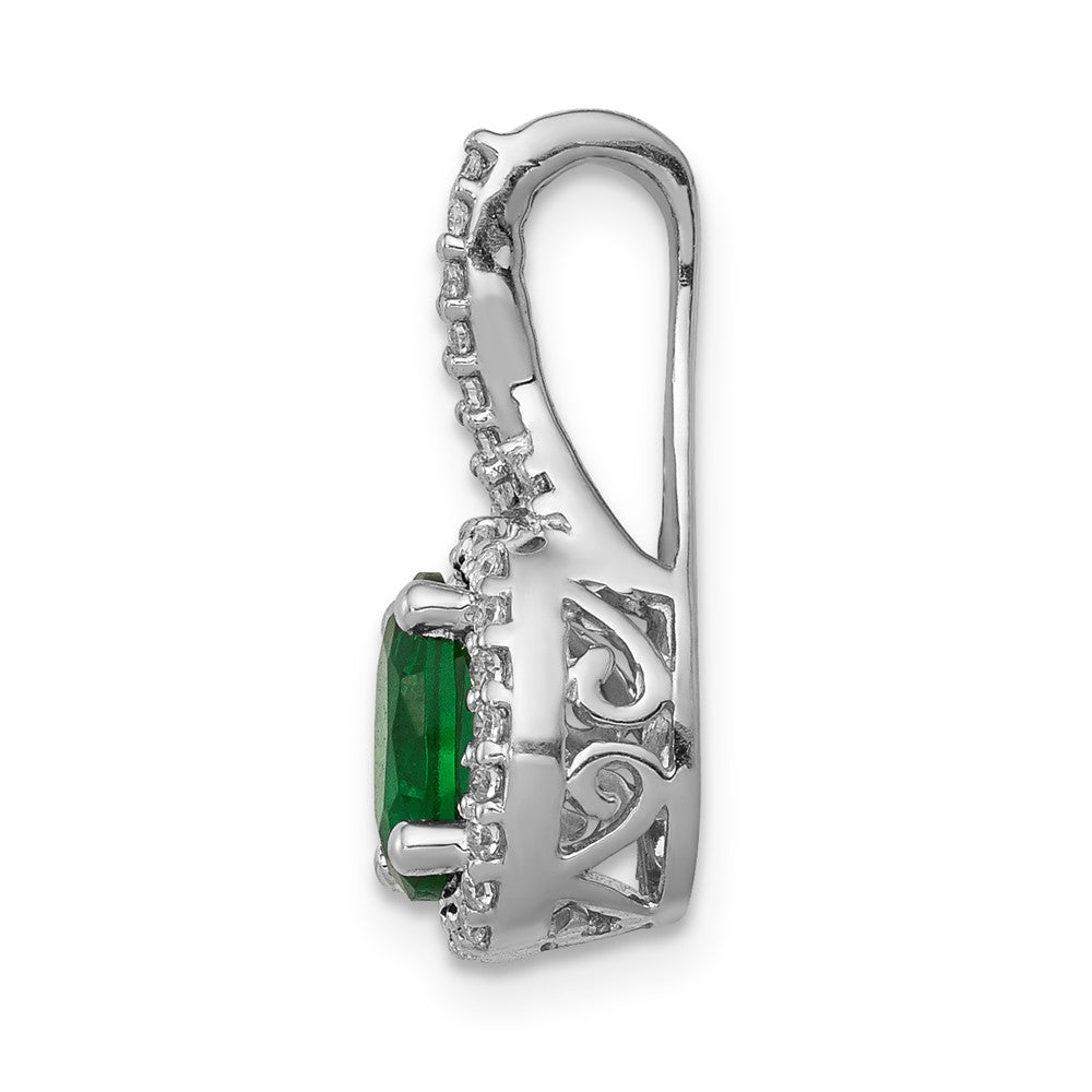 14k White Gold Diamond and Oval Emerald Halo Pendant Fits up to 2mm Regular/3mm Fancy or Reversible Omega