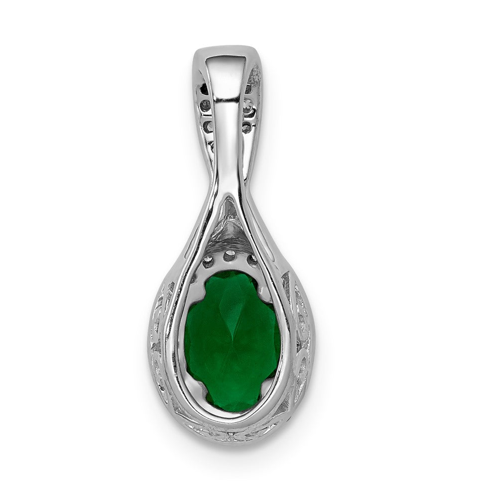 14k White Gold Diamond and Oval Emerald Halo Pendant Fits up to 2mm Regular/3mm Fancy or Reversible Omega
