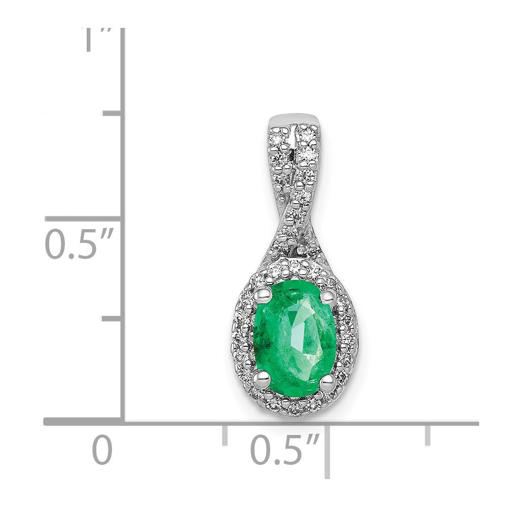 14k White Gold Diamond and Oval Emerald Halo Pendant Fits up to 2mm Regular/3mm Fancy or Reversible Omega