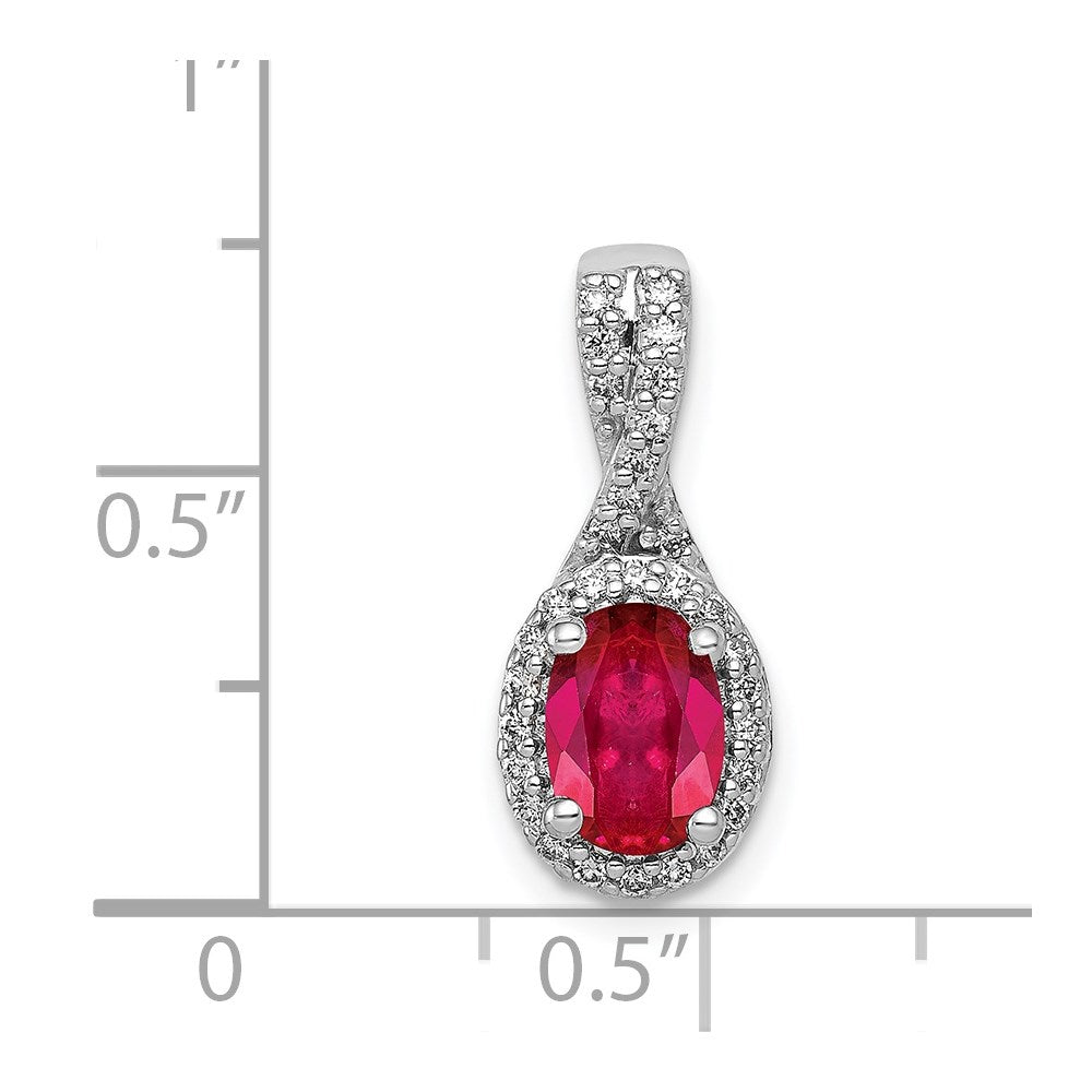 14k White Gold Diamond and Oval Ruby Halo Pendant Fits up to 2mm Regular/3mm Fancy or Reversible Omega