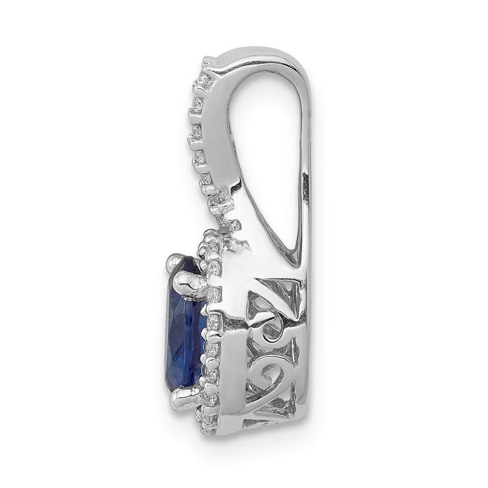 14k White Gold Diamond and Oval Sapphire Halo Pendant Fits up to 2mm Regular/3mm Fancy or Reversible Omega