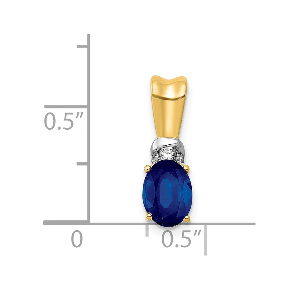 14k with White Rhodium Diamond and Oval Sapphire Pendant