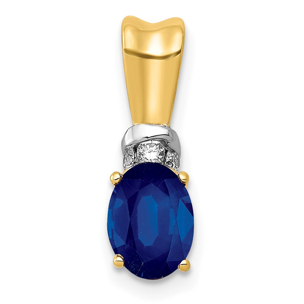 14k with White Rhodium Diamond and Oval Sapphire Pendant