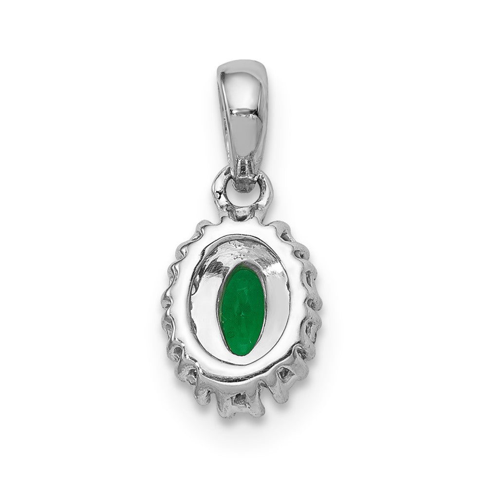 14k White Gold Diamond and Oval Emerald Halo Pendant