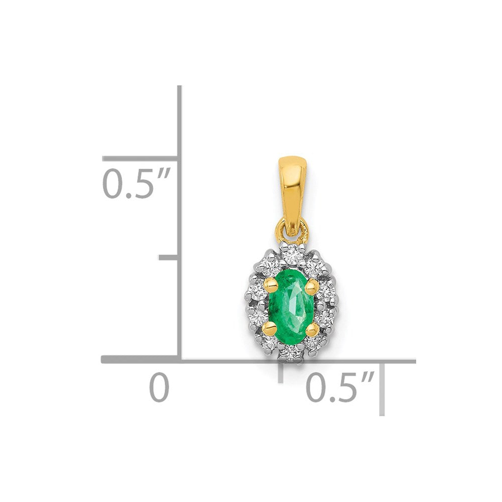 14k with White Rhodium Diamond and Oval Emerald Halo Pendant